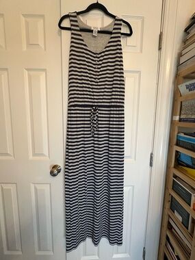 Barneys New York Gray and Navy Striped Maxi Tank Dress, size M, pre loved